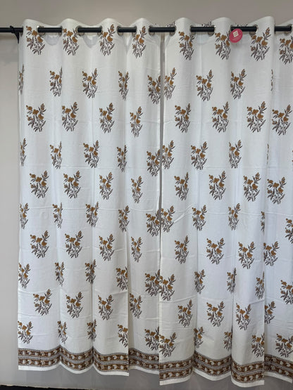 Block Printed Cotton Curtains 7ft Set(2pcs)