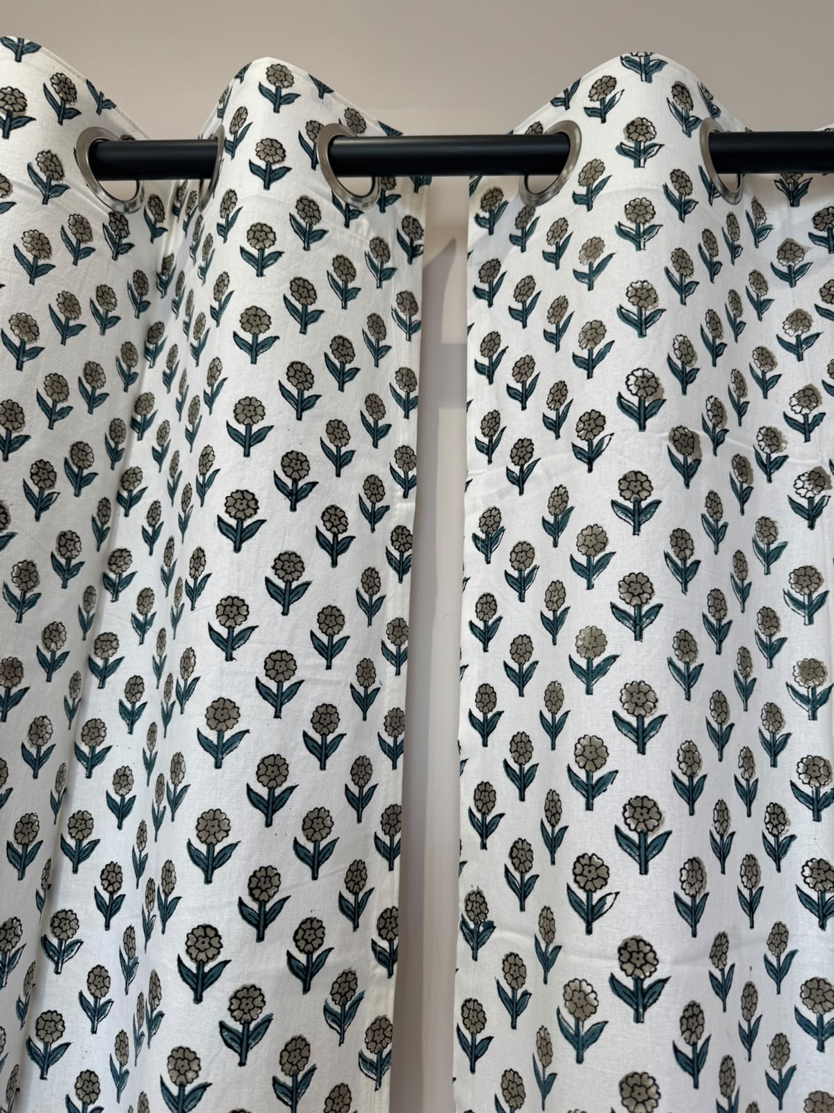 Block Printed Cotton Curtains 7ft Set(2pcs)