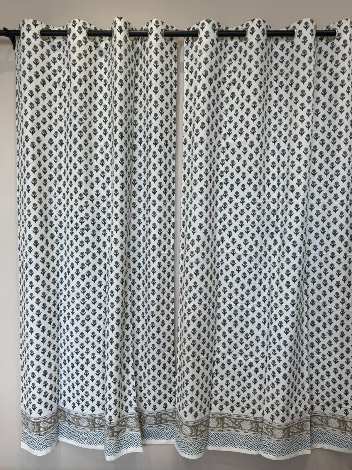 Block Printed Cotton Curtains 7ft Set(2pcs)