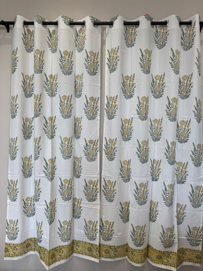 Block Printed Cotton Curtains 7ft Set(2pcs)