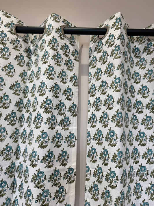 Block Printed Cotton Curtains 7ft Set(2pcs)