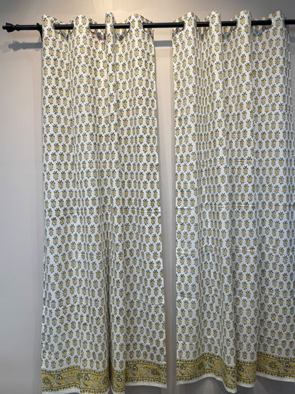Block Printed Cotton Curtains 7ft Set(2pcs)