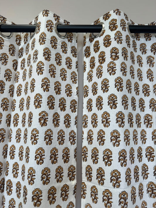 Block Printed Cotton Curtains 7ft Set(2pcs)
