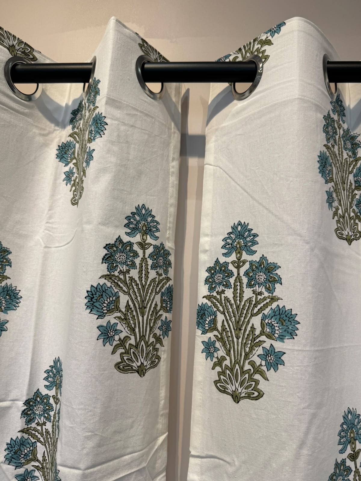 Block Printed Cotton Curtains 7ft Set(2pcs)