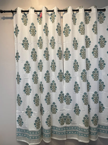 Block Printed Cotton Curtains 7ft Set(2pcs)