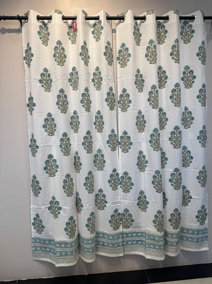Block Printed Cotton Curtains 7ft Set(2pcs)