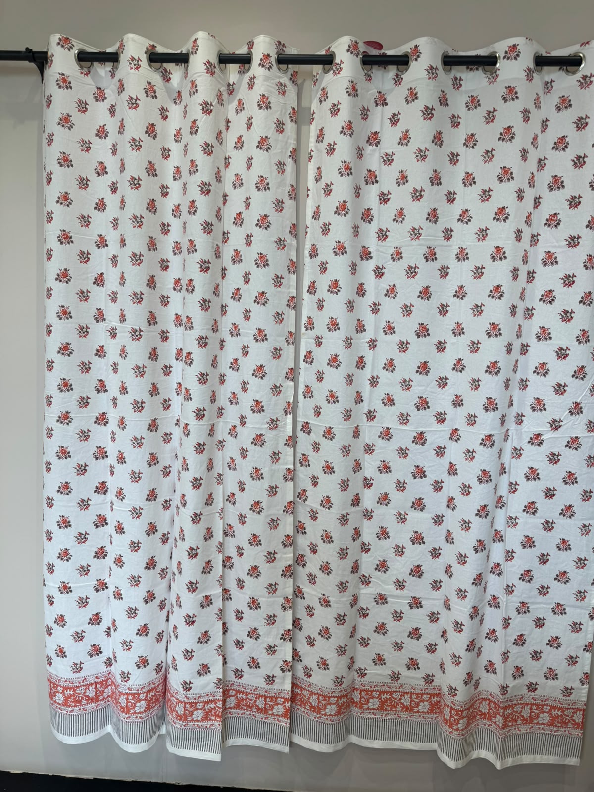 Block Printed Cotton Curtains 7ft Set(2pcs)