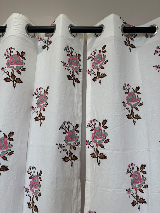 Block Printed Cotton Curtains 7ft Set(2pcs)
