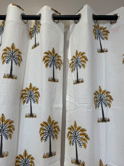 Block Printed Cotton Curtains 7ft Set(2pcs)