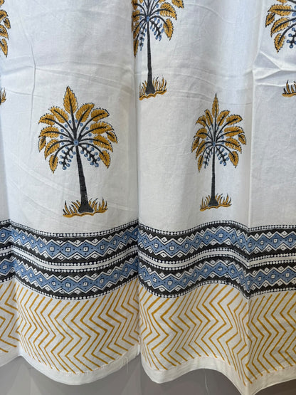 Block Printed Cotton Curtains 7ft Set(2pcs)