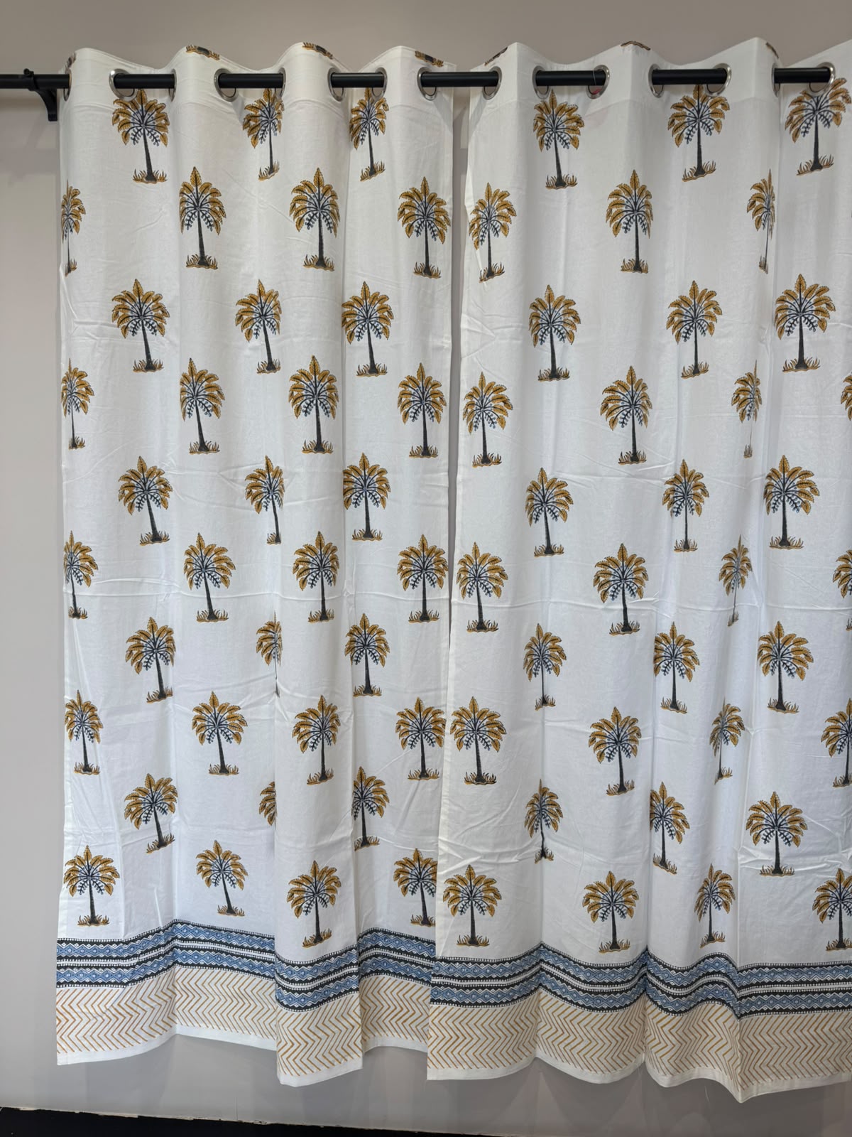 Block Printed Cotton Curtains 7ft Set(2pcs)