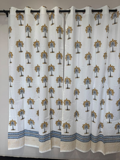 Block Printed Cotton Curtains 7ft Set(2pcs)