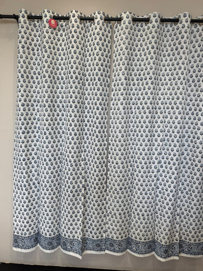 Block Printed Cotton Curtains 7ft Set(2pcs)