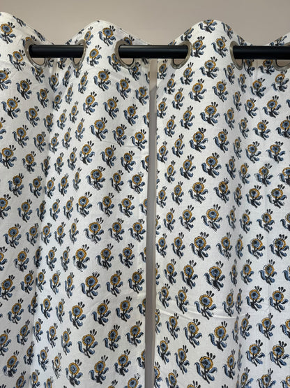 Block Printed Cotton Curtains 7ft Set(2pcs)