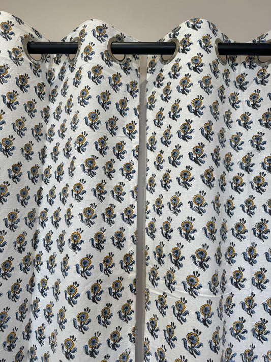 Block Printed Cotton Curtains 7ft Set(2pcs)
