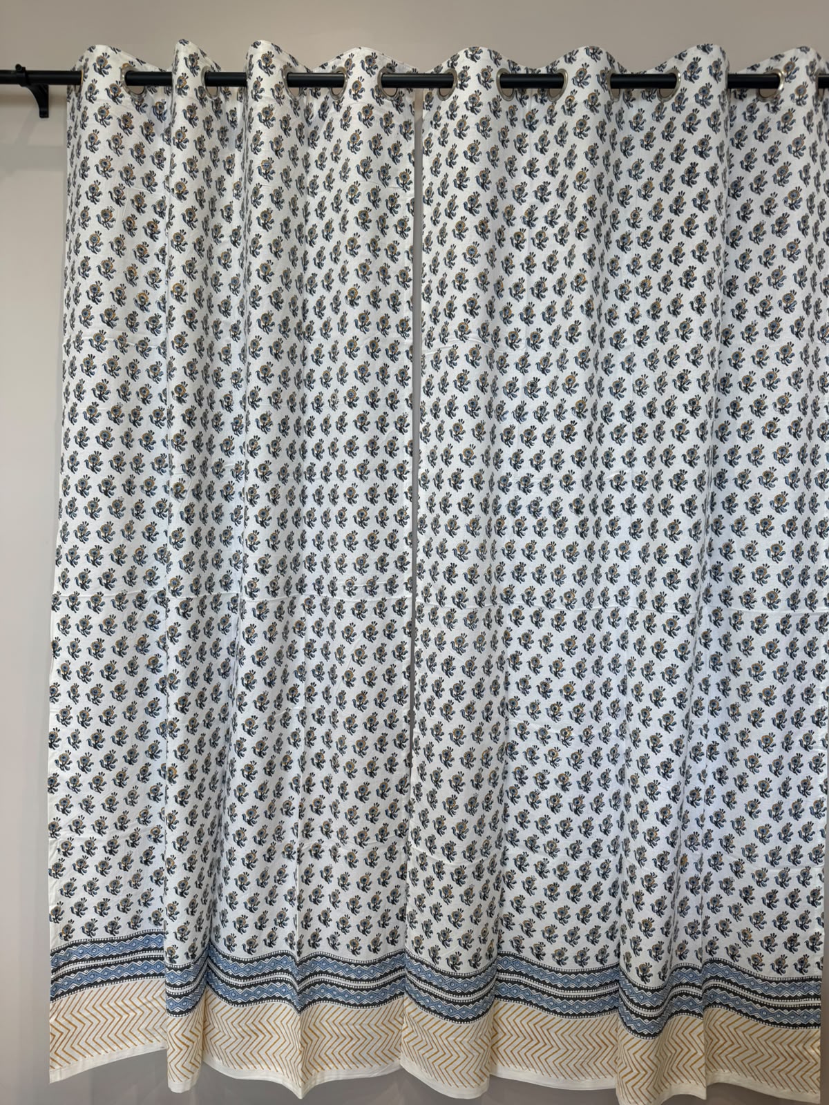 Block Printed Cotton Curtains 7ft Set(2pcs)