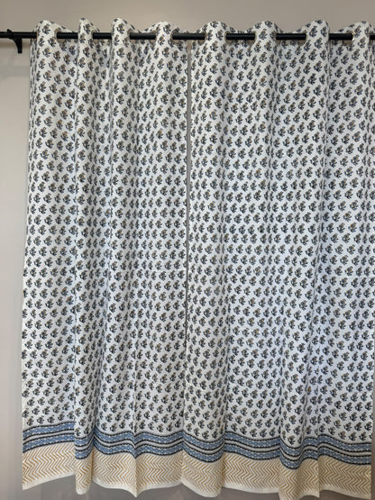 Block Printed Cotton Curtains 7ft Set(2pcs)