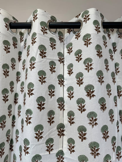 Block Printed Cotton Curtains 7ft Set(2pcs)