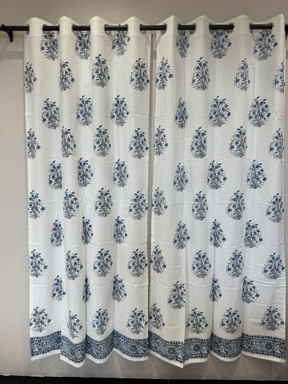 Block Printed Cotton Curtains 7ft Set(2pcs)