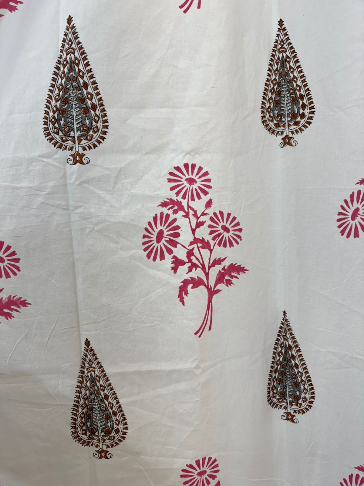 Pink Essence & Leaf Cotton Curtains 9ft Set(2pcs)