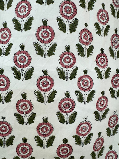 Pink Green Booti Cotton Curtains 9ft Set(2pcs)