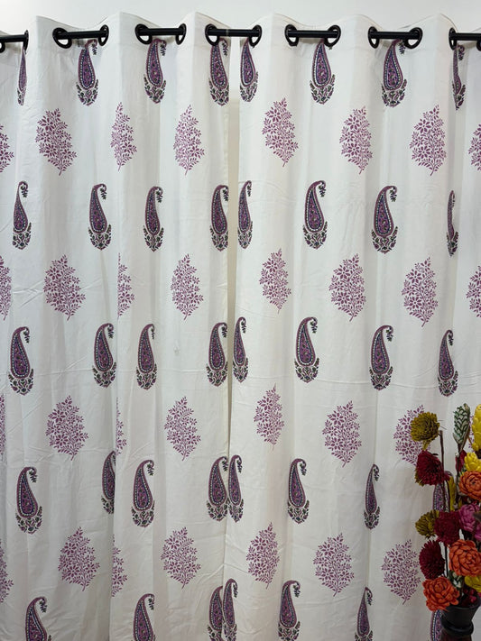 Purple Essence & Paisley Cotton Curtains 9ft Set(2pcs)