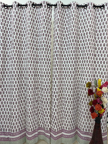 Purple Booti Cotton Curtains 9ft Set(2pcs)