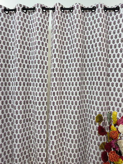 Purple Booti Cotton Curtains 9ft Set(2pcs)