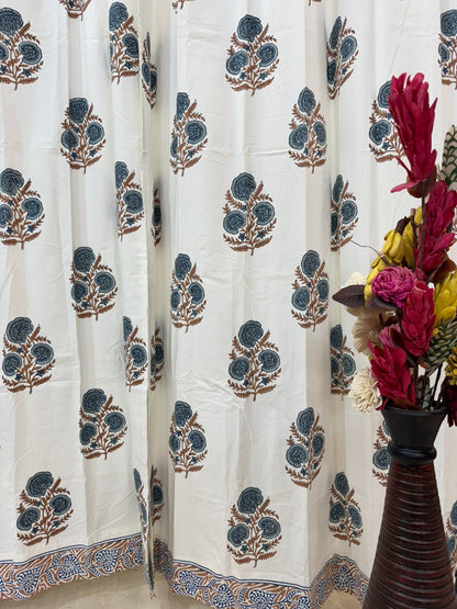 Natural Hue Boota Cotton Curtains 9ft Set(2pcs)