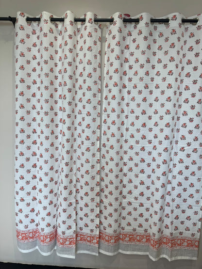 Block Printed Cotton Curtains 9ft Set(2pcs)