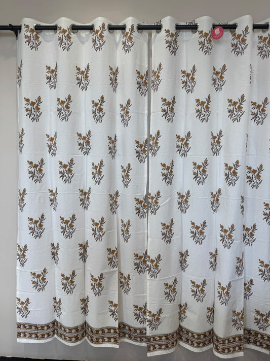 Block Printed Cotton Curtains 9ft Set(2pcs)