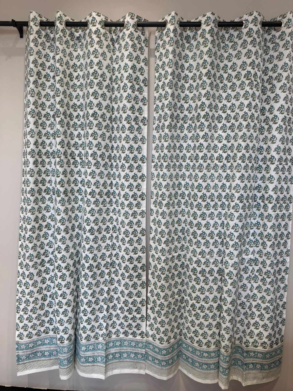 Block Printed Cotton Curtains 9ft Set(2pcs)