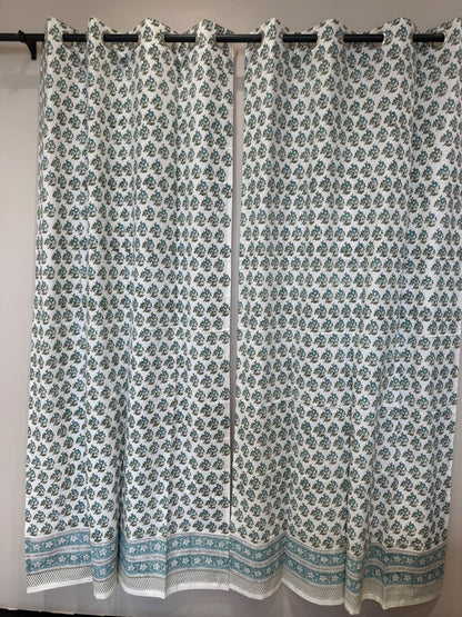 Block Printed Cotton Curtains 9ft Set(2pcs)