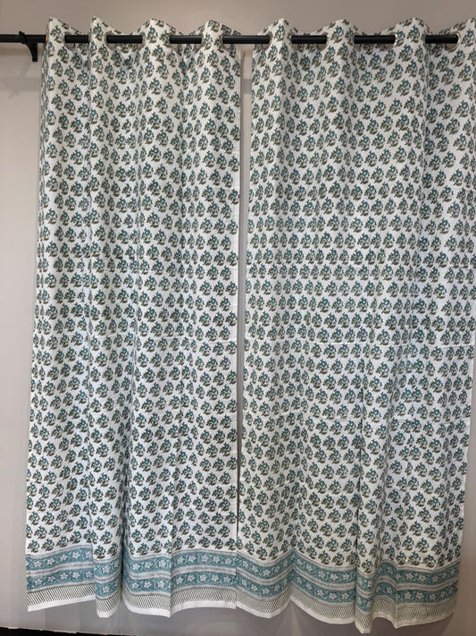 Block Printed Cotton Curtains 9ft Set(2pcs)