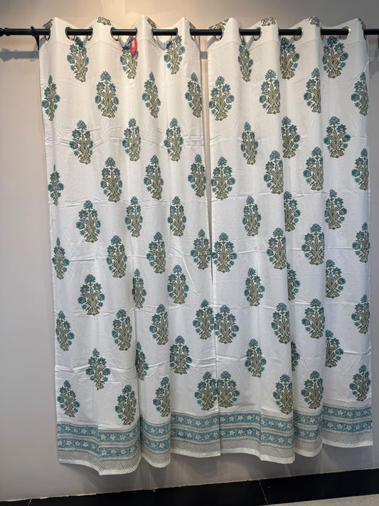 Block Printed Cotton Curtains 9ft Set(2pcs)