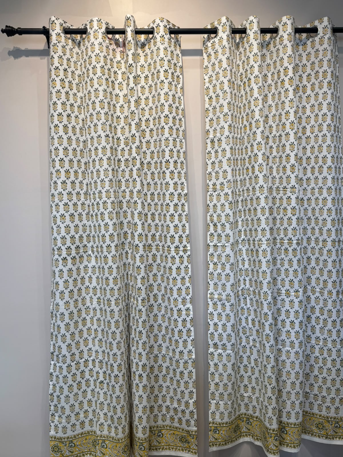 Block Printed Cotton Curtains 9ft Set(2pcs)