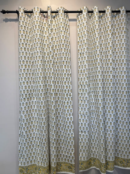 Block Printed Cotton Curtains 9ft Set(2pcs)