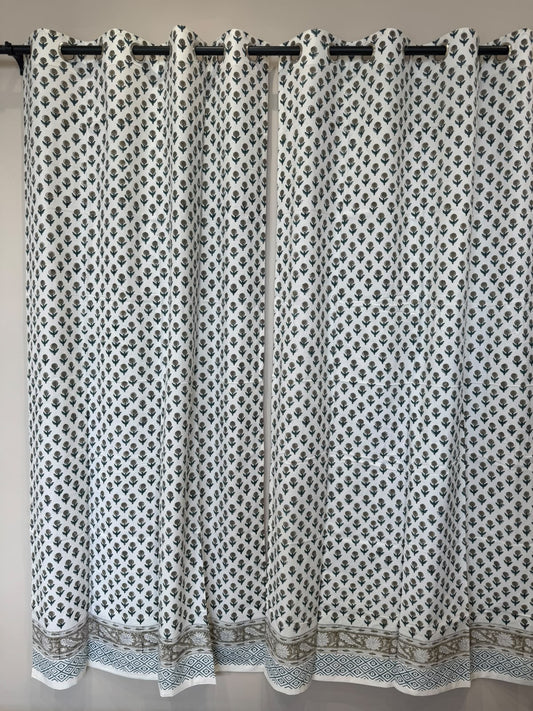 Block Printed Cotton Curtains 9ft Set(2pcs)