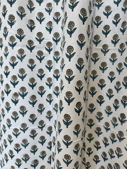 Block Printed Cotton Curtains 9ft Set(2pcs)