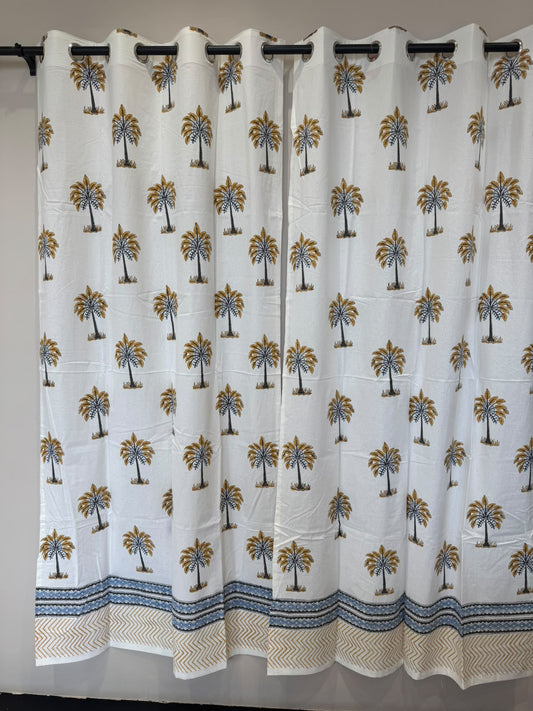 Block Printed Cotton Curtains 9ft Set(2pcs)