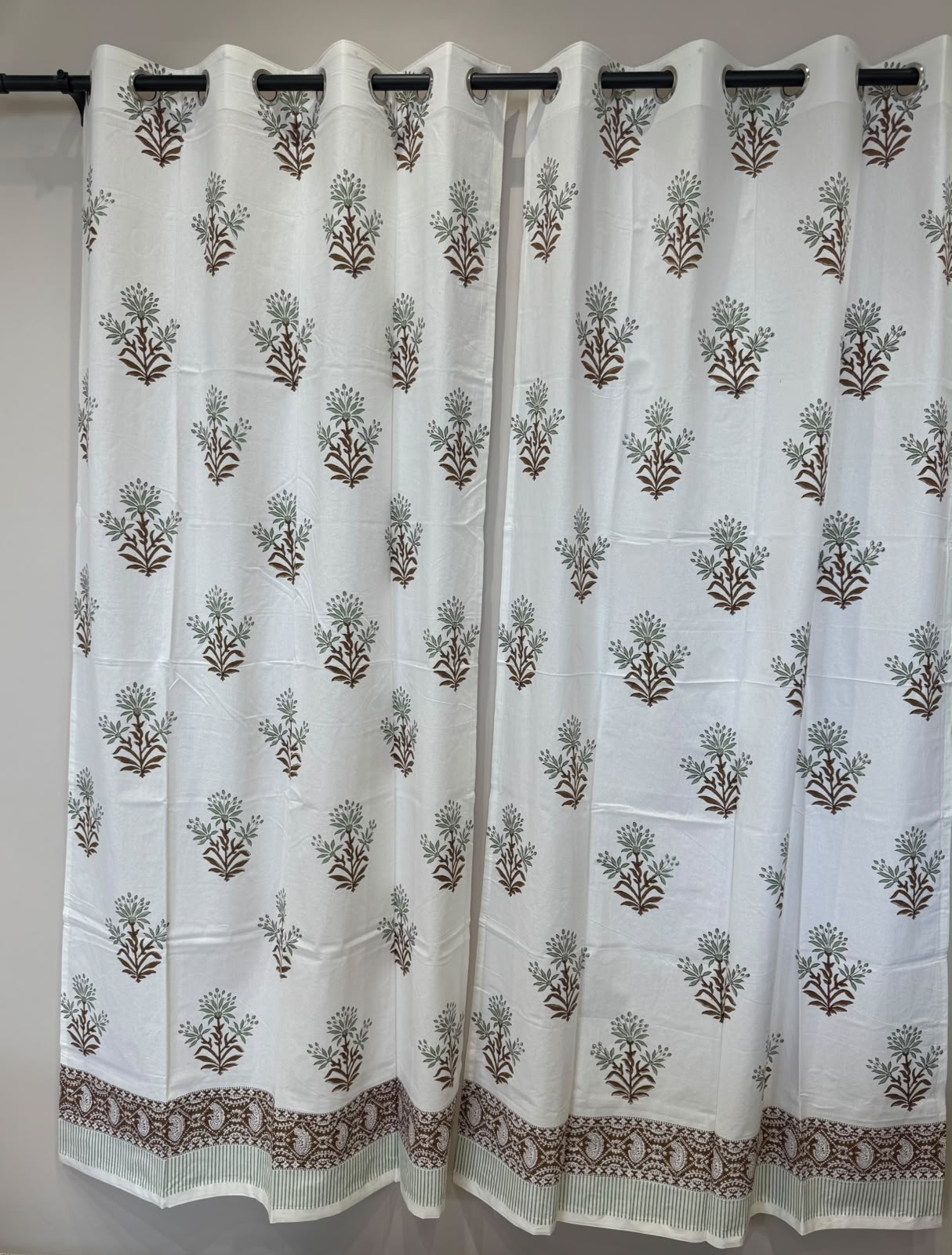 Block Printed Cotton Curtains 9ft Set(2pcs)