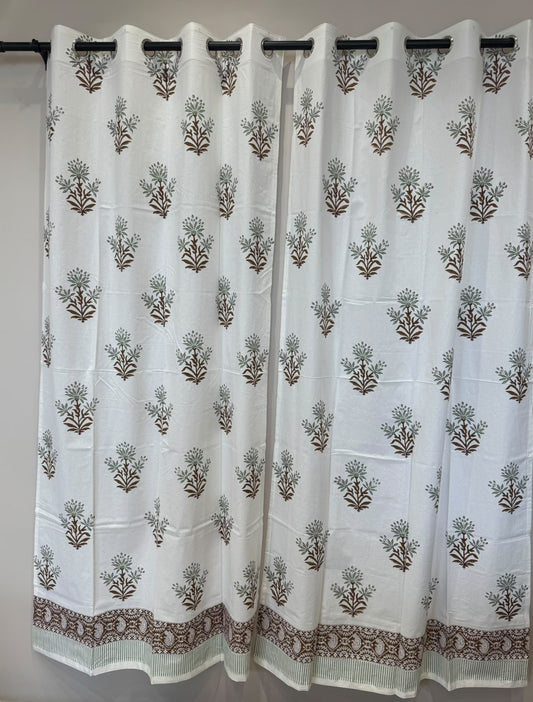Block Printed Cotton Curtains 9ft Set(2pcs)