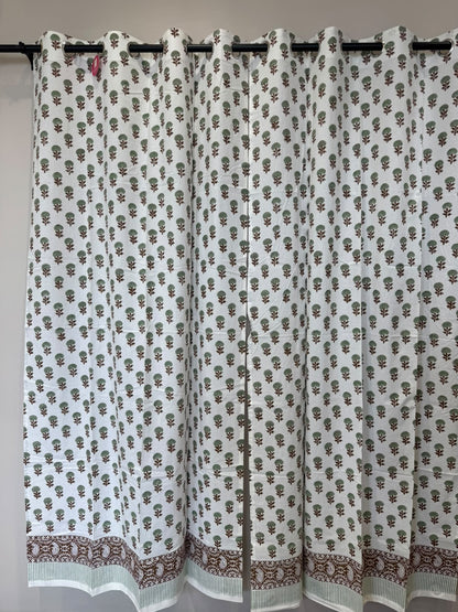 Block Printed Cotton Curtains 9ft Set(2pcs)