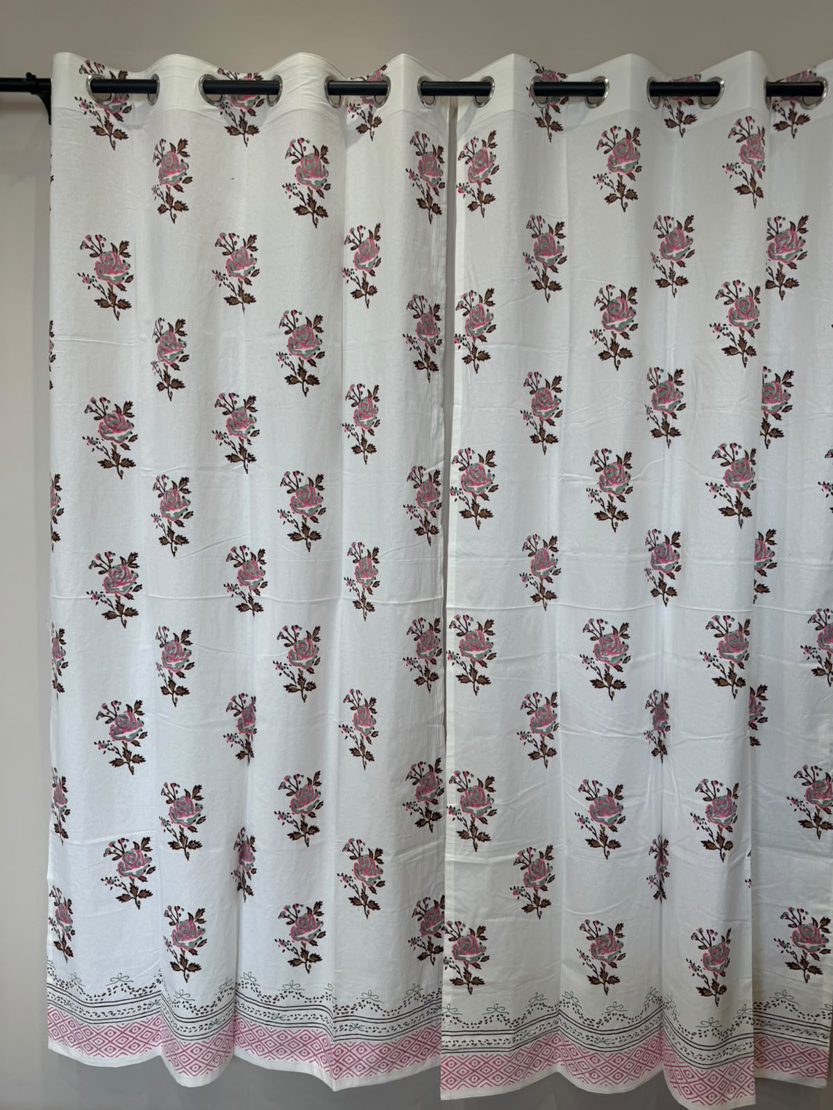 Block Printed Cotton Curtains 9ft Set(2pcs)