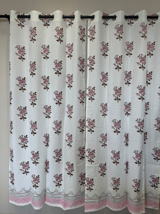 Block Printed Cotton Curtains 9ft Set(2pcs)