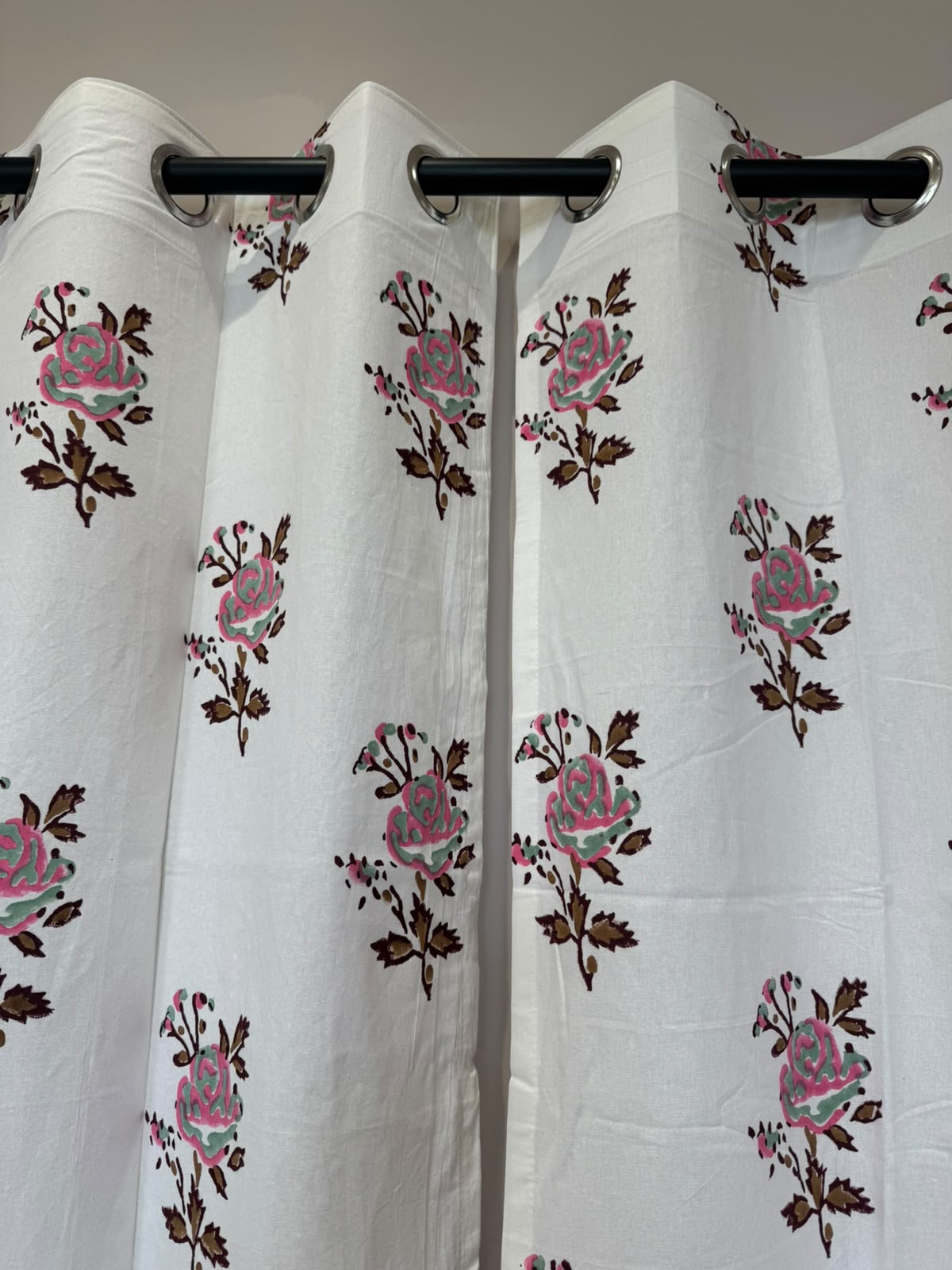 Block Printed Cotton Curtains 9ft Set(2pcs)