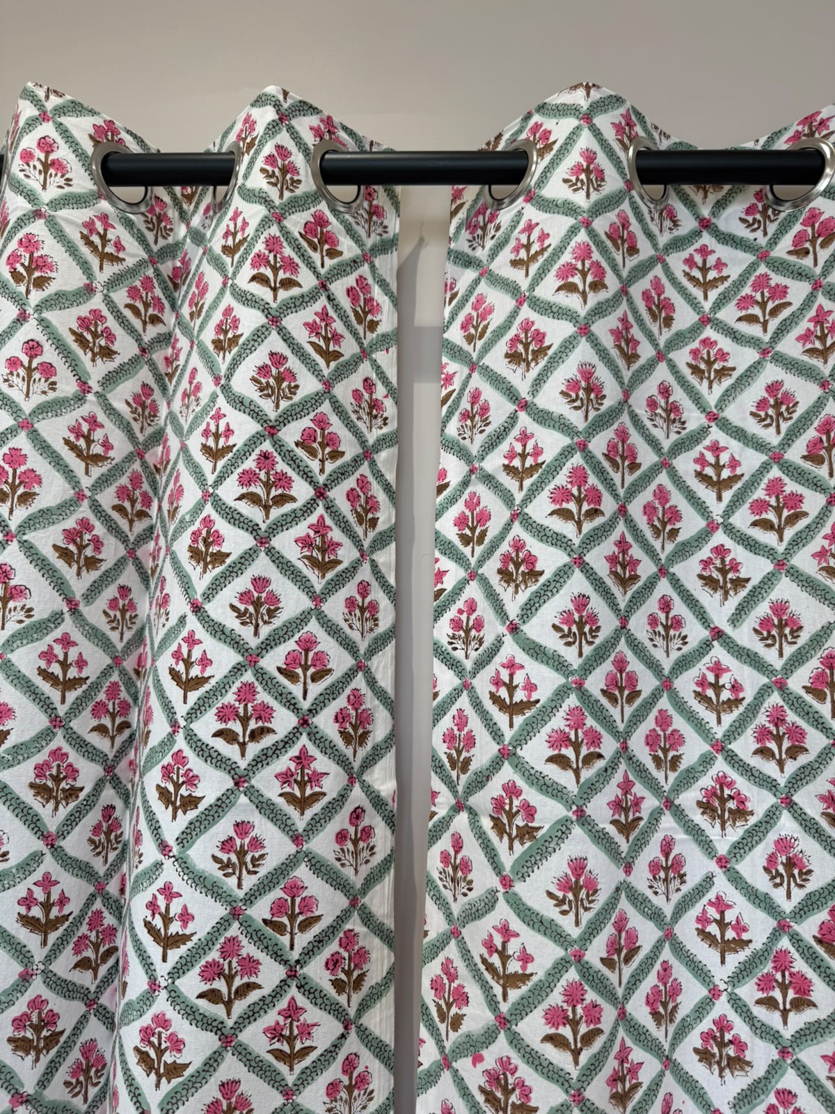Block Printed Cotton Curtains 9ft Set(2pcs)