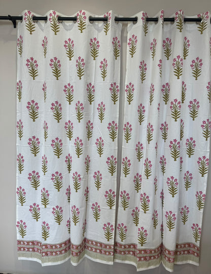 Block Printed Cotton Curtains 9ft Set(2pcs)