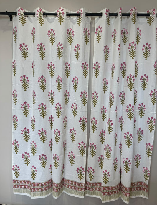 Block Printed Cotton Curtains 9ft Set(2pcs)