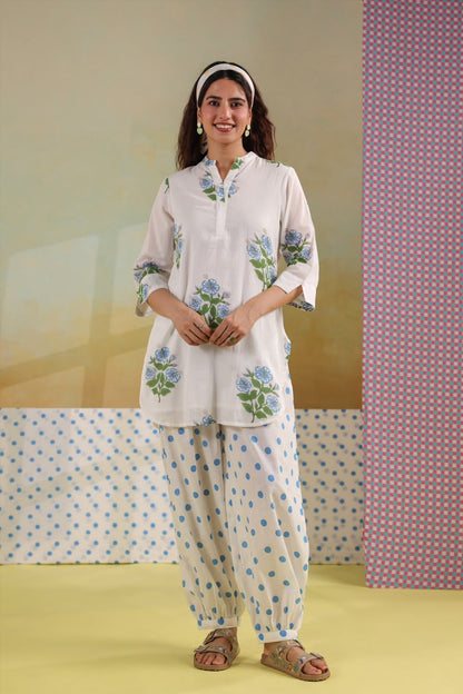 Blue Boota Harem Pants Mul Cotton Co-ord Set